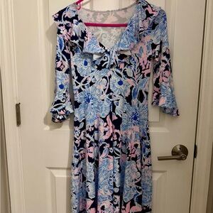 Lilly Pulitzer Blue and Pink Floral Long Sleeve Dress